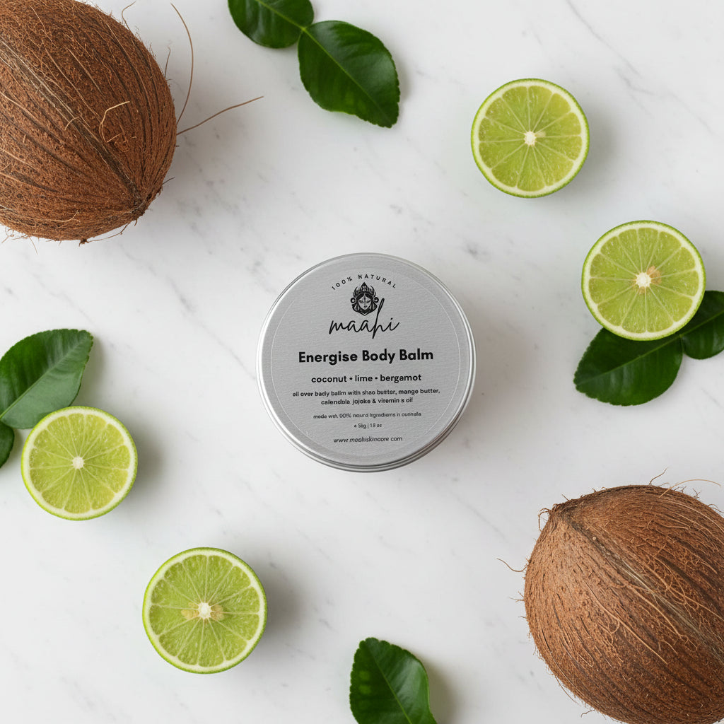 50g Energise Body Balm container on a beige background